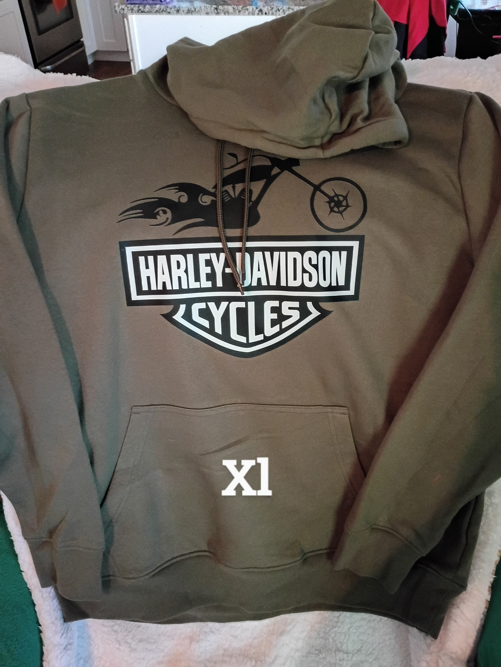 Harley-Davidson Olive Green Pullover Hoodie with Black Logo